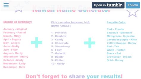 OMG 😱 my Kawaii name is: Starry Rainbow Honey!!! ⭐️🌈🍯 | Kawaii names, Name generator, Tumblr names