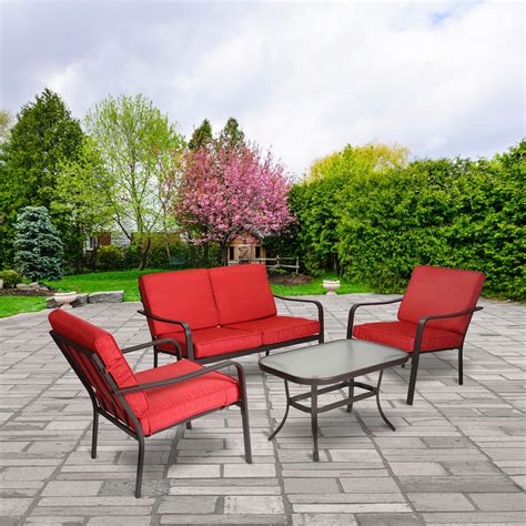 Mainstays Stanton 4-Piece Patio Furniture Conversation Set, Red, Metal - Walmart.com - Walmart.com