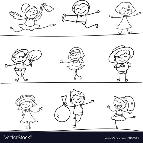 Hand drawing cartoon character happy kids playing Vector Image