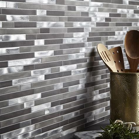 Naplo Grey Aluminium Mosaic tile, (L)300mm (W)300mm | Departments | DIY at B&Q