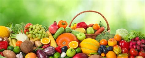 Assortment of Fresh Organic Vegetables and Fruits on Blurred Green ...