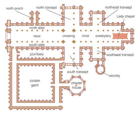 Stock Illustration - Floor plan of the Salisbury cathedral in Wiltshire, England, highlighting ...