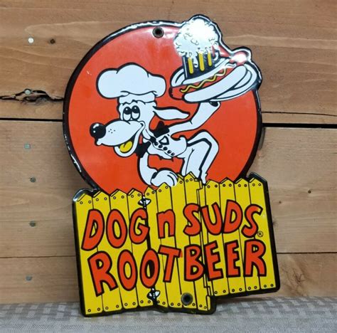 RARE VINTAGE DOG AND SUDS DRIVE IN HOT DOGS ROOT BEER PORCELAIN SIGN MINT! -- Antique Price ...