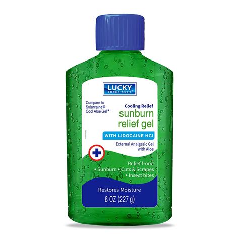 Lucky Super Soft Sunburn Relief Gel with Aloe Vera & Lidocaine - 8 oz | Soothes Pain, Redness ...