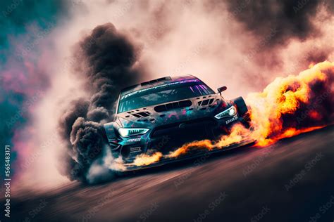 Ilustracja Stock: Car drifting image diffusion race drift car with lots of smoke from burning ...