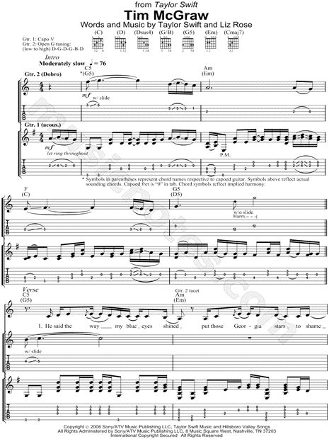 Taylor Swift "Tim Mcgraw" Guitar Tab in C Major - Download & Print - SKU: MN0084162