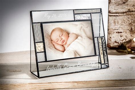 Personalized Baby Picture Frame Engraved Stained Glass Photo Frame Keepsake Gift New Baby ...