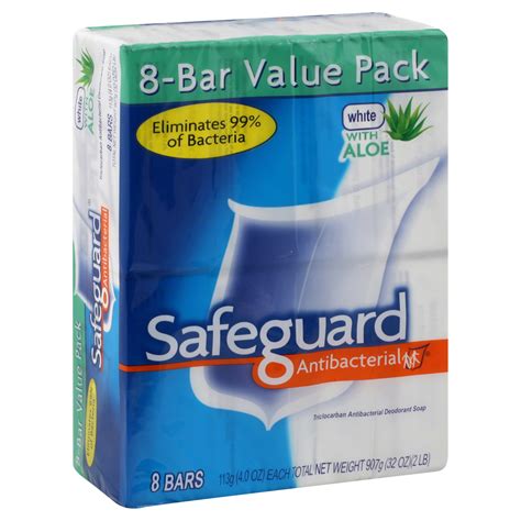 Safeguard Antibacterial Soap, White, with Aloe, Value Pack, 8 - 4 oz ...