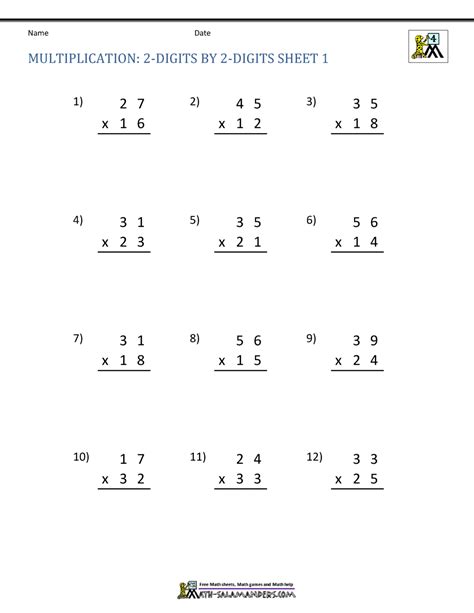 Double Digit Multiplication Worksheets 4th Grade