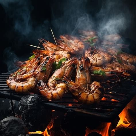 Premium Photo | Grilled prawns shrimp skewers