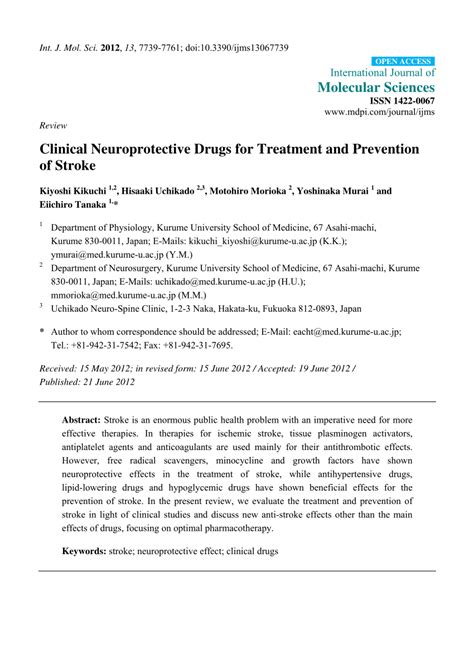 (PDF) Clinical Neuroprotective Drugs for Treatment and Prevention of Stroke