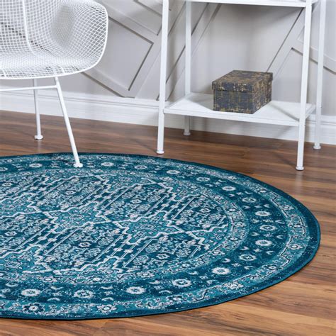 Rugs.Com Lucerne Collection Round Rug ‚Äì 5 Ft Round Blue Low-Pile Rug Perfect For Kitchens ...