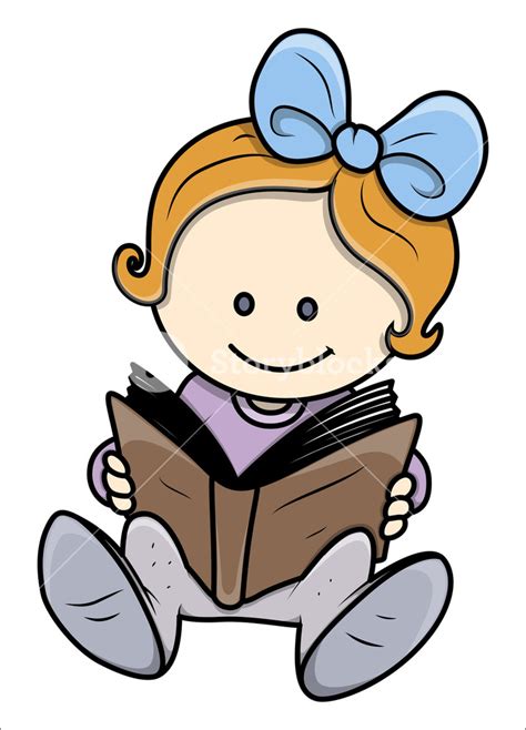 Adorable Child Engaged in Reading - Vector Illustrations Royalty-Free Stock Image - Storyblocks