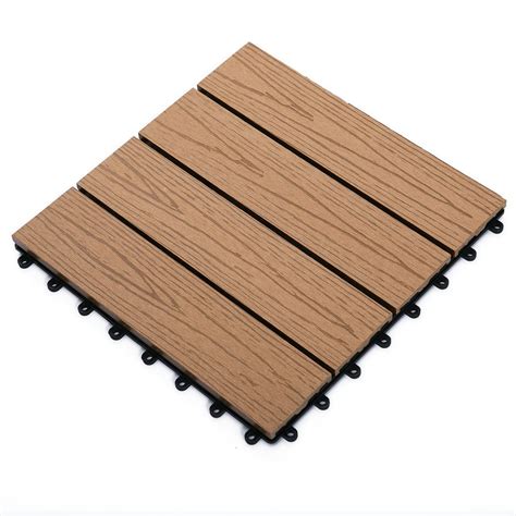 12"x 12" Wood-Plastic Composite 11PCS Quick Interlocking Flooring & Patio Deck Tiles - Teak ...