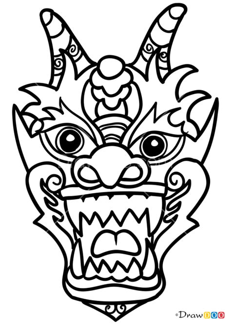 How to Draw Chinese Dragon Mask, Face Masks Chinese Zodiac Rabbit, Art ...