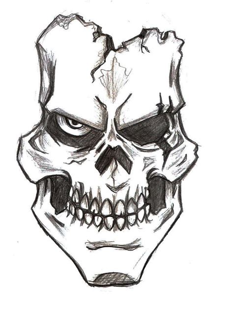 a drawing of a skull with teeth and fangs