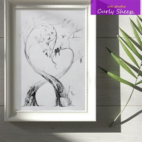 Love Tree Heart Pencil Original A4 Drawing Tree Pencil - Etsy