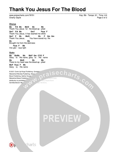 Thank You Jesus For The Blood Chords PDF (Charity Gayle) - PraiseCharts