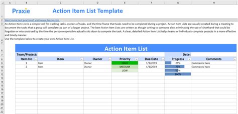 Action Item List Template Excel