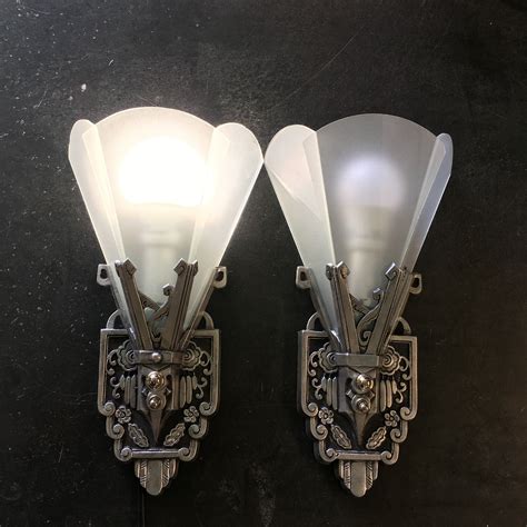 1930s Art Deco Wall Sconces with Flat Panel Glass – Filament Vintage Lighting