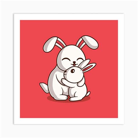 Cute Rabbit Mom And Child Art Print by Eluvity - Fy