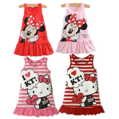 Cute Minnie Hello Kitty Dress Sleeveless Baby Girl Summer Dress children clothing Dress For ...