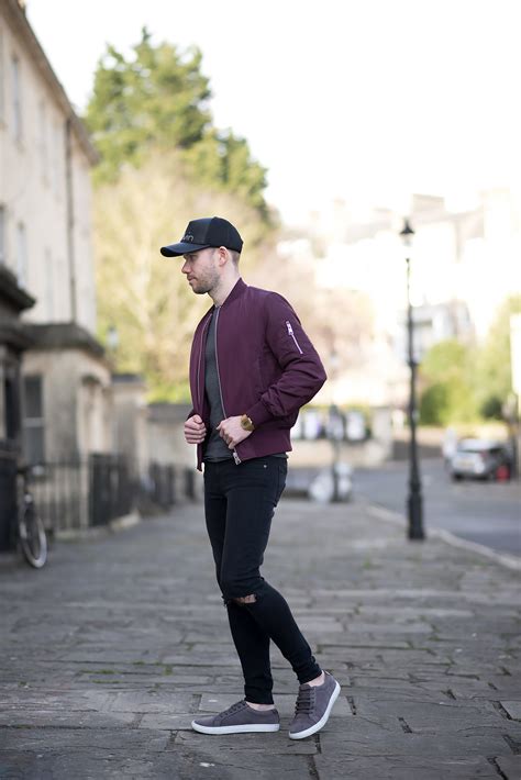 Calvin Klein Baseball Cap And Burgundy Bomber Jacket Outfit - Your ...