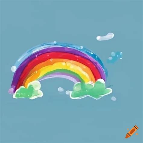 Colorful cartoon rainbow on a baby blue background on Craiyon