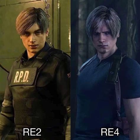 Side-by-side comparison of Leon Kennedy in RE2make and RE4make. Homie looks miserable ...