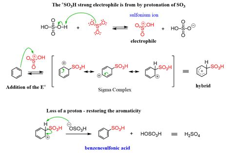 Explain the sulphonation of benzene with reaction.