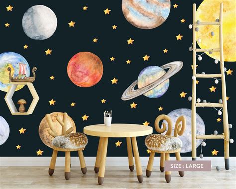 Watercolor Solar System Wall Stickers, Space Wall Decals, Kids Room ...