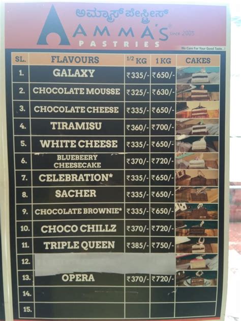 Menu at Amma's Pastries, Bengaluru, 86