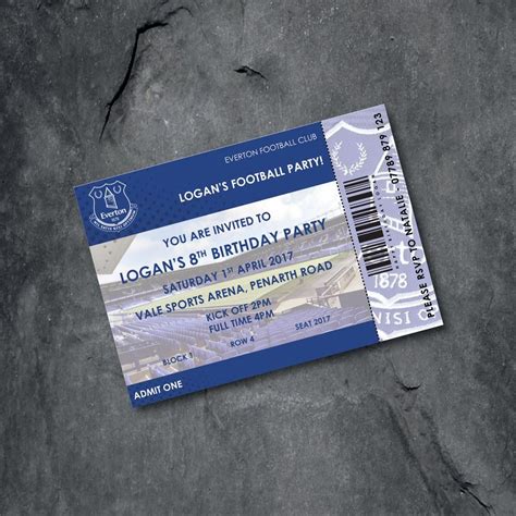 Everton personalised football invitations - ticket design | Ticket ...