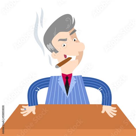 Shady cartoon boss sitting at desk Stock Vector | Adobe Stock