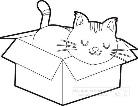 Animal Outline Clipart-cartoon cute cat sleeping in a box outline