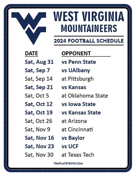 Printable Wvu Football Schedule 2024 2024 Season - Livia Queenie