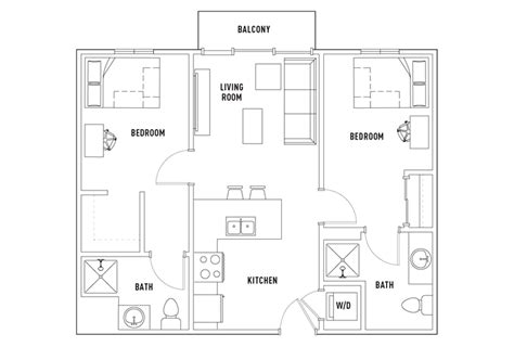 2 Bedroom Apartment Floor Plan With Balcony