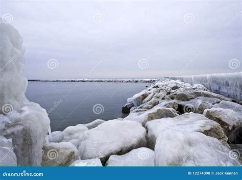 Frozen Lake Michigan Pier stock photo. Image of harbor - 12274090