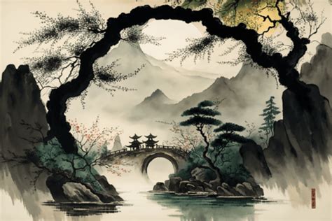 Watercolor Chinese Landscape 3 Graphic by 1xMerch · Creative Fabrica