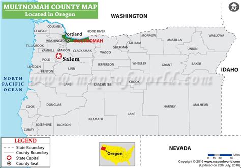 Multnomah County Map, Oregon