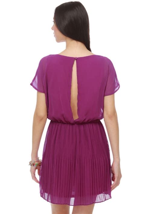 Bright Purple Dress - Pleated Dress - Chiffon Dress - Open Back Dress ...