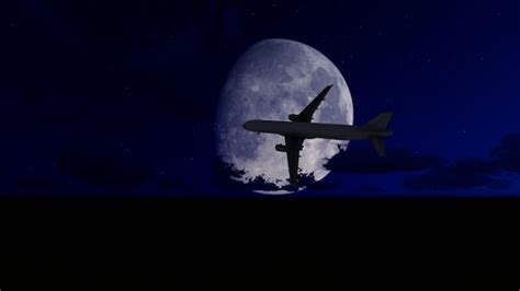 Premium Photo | 3D illustration of an airplane in the night sky on a background of full moon 3D ...