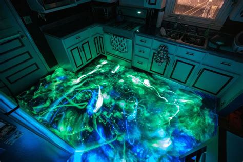 Glow-in-the-dark resin kitchen floor is neat. | Epoxy resin flooring, Kitchen flooring, Epoxy floor