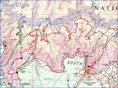 Grand Canyon Hiking Trails Map - ToursMaps.com