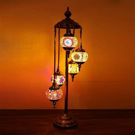 Turkish Floor Lamp 5 Large Globes Turkish Moroccan Style Mosaic Multicolour Light - Jarri Lights