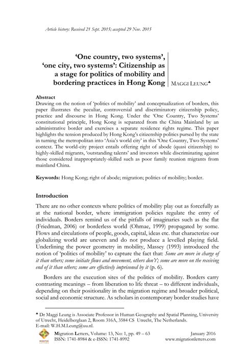 (PDF) 'One country, two systems', 'one city, two systems': Citizenship as a stage for politics ...