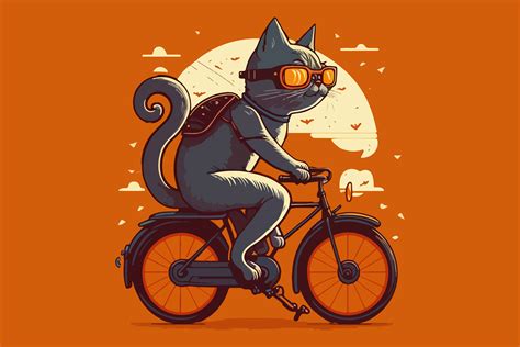 Cat Riding a Bike Vector Illustration Graphic by BreakingDots ...