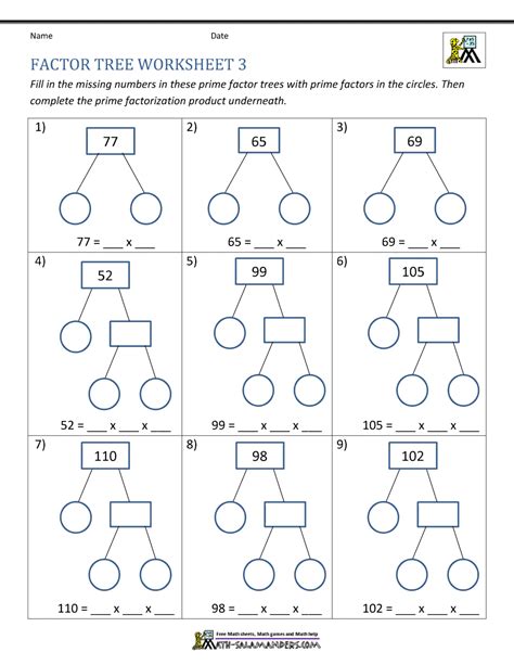 Factor Tree Worksheets page