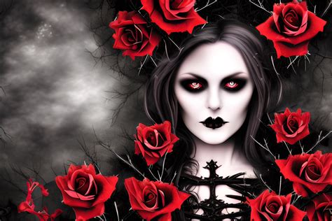 Gothic Maiden with Red Roses Graphic by L. M. Dunn · Creative Fabrica