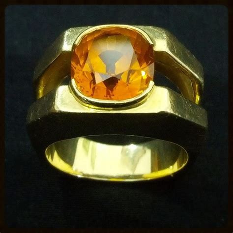 Sapphire Mens Solitaire Ring | 18K Gold Vintage | Yellow Orange 7.99Ct | Wedding rings solitaire ...